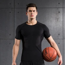 Мужская компрессионная футболка утягивающая Фитнес упражнения Бодибилдинг Спортивная гимнастическая майка бег Футбол короткий рукав майки