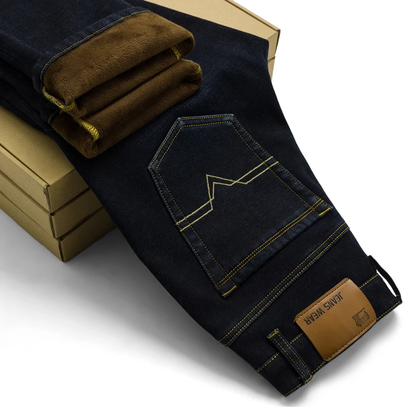 

2019 New Men Activities Warm Jeans High Quality Famous Brand Autumn Winter Jeans warm flocking warm soft men jeans