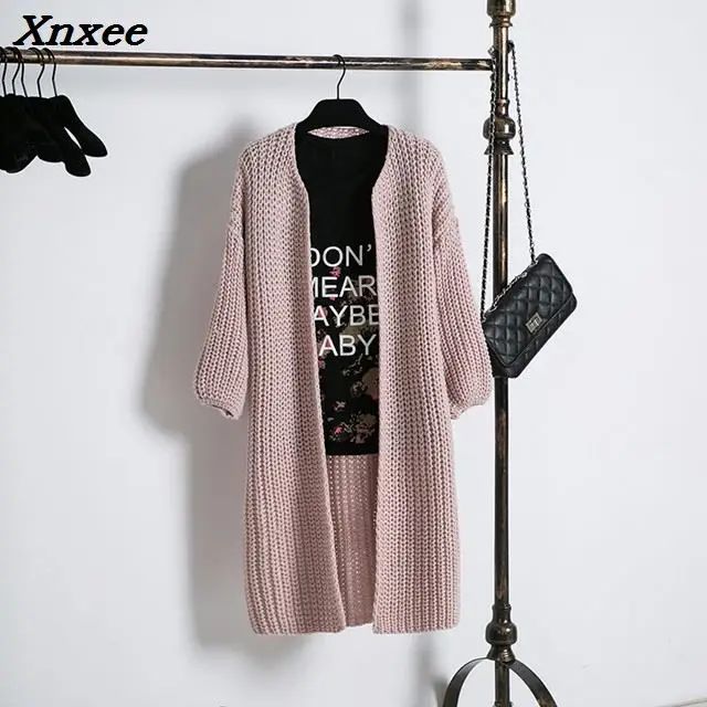 2018 Women Solid Cardigans Lady O-neck Three Quarter Sleeve Sweater Casual Style Computer Knitted Xnxee