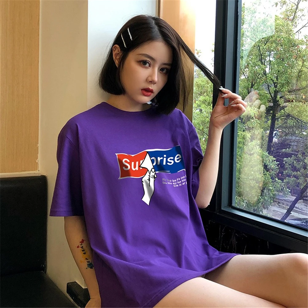 

Women's summer cotton letter printing t-shirt fashion trend street hip-hop English letter Supriset shirt loose wild short sleeve