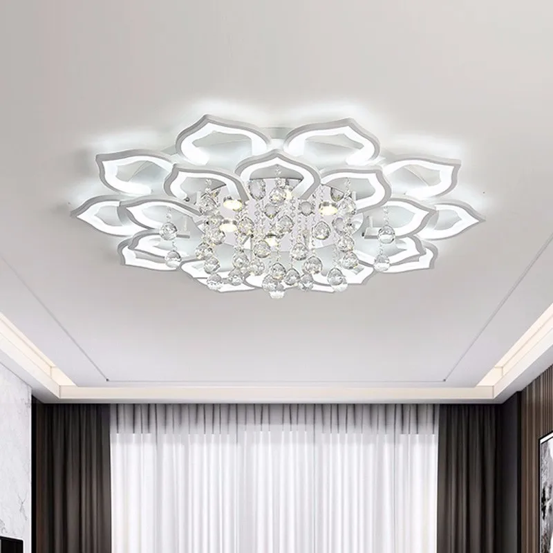 Хрустальный светильник, современный светодиодный потолочный светильник, освещение высокой яркости, для гостиной, столовой, спальни, белый Потолочный светильник