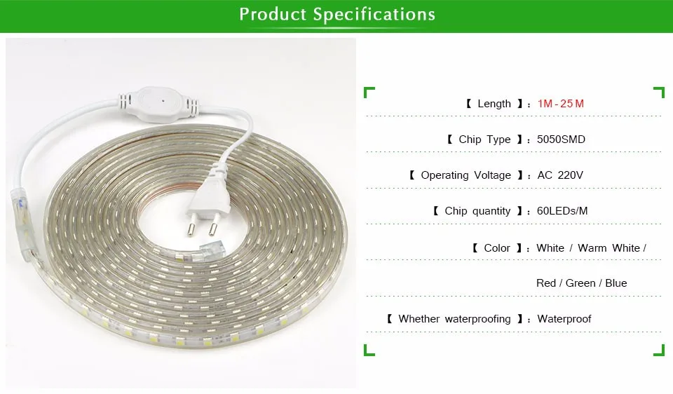 Силиконовая трубка Водонепроницаемый 220 В Светодиодные ленты SMD5050 гибкие светодио дный свет IP67 60 светодио дный/m 1 м/2 м/3 м/4 м/5 м/10 м/15 м/20 м/25 м светодио дный свет шнура