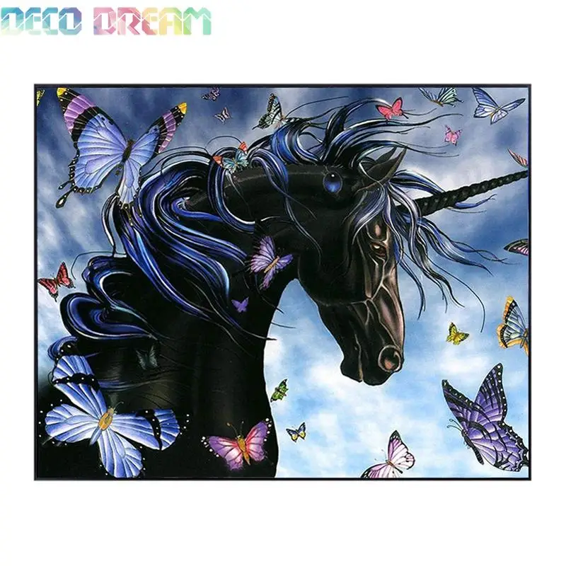 

Diy Full Round Diamond Embroidery Painting Rhinestones Kit Unicorn And Butterfly Cartoon Mosaic Decoration As A Good Hobby Gift