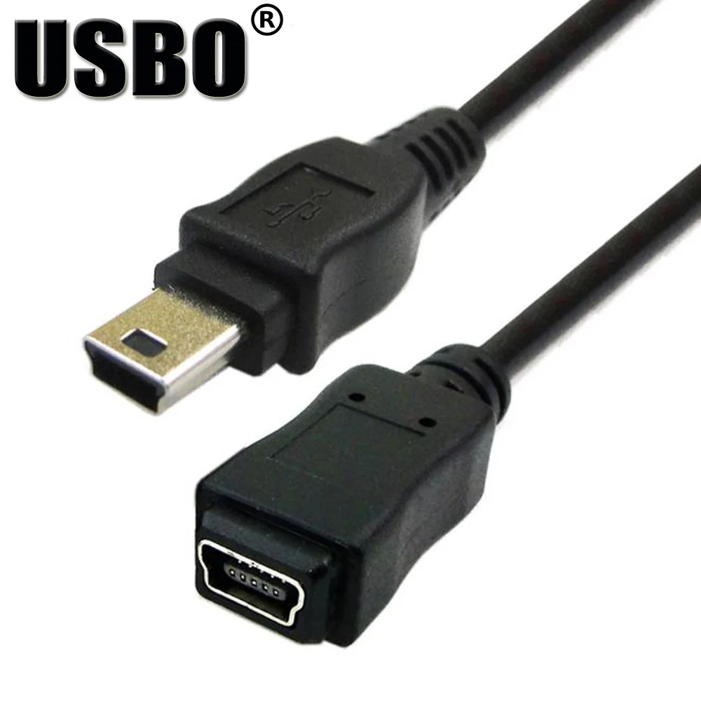 Высокое качество, черный, 0,5 м, 1,5 м, мини USB кабель для передачи данных, высокоскоростной мини USB Т-порт, 5-контактный разъем для подключения к женскому автомобильному удлинителю