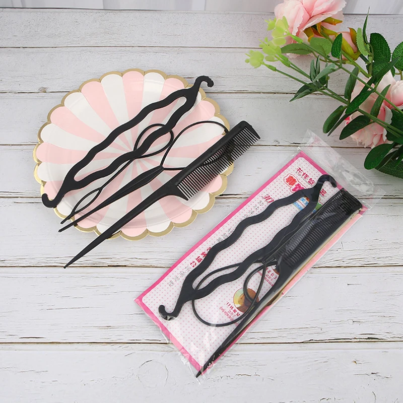 4Pcs Fashion Lady French Hair Braiding Tool Women Weave Braider Roller Hair Sponge Plait Twist Styling Tool Diy Holder Clip