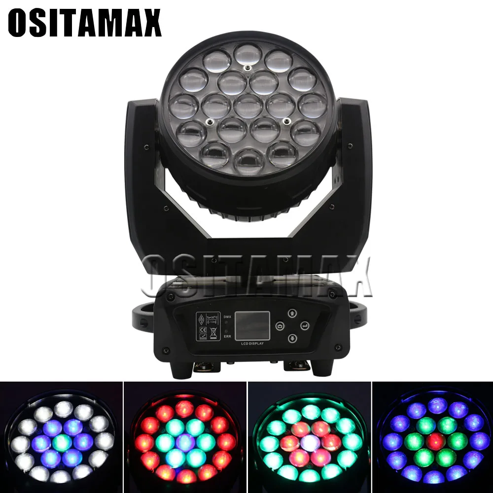 

free shipping LED 19X15W Stage Wash Light Moving Head Zoom Light RGBW 4IN1 Quad Color Beam Moving Head DMX Disco Lights