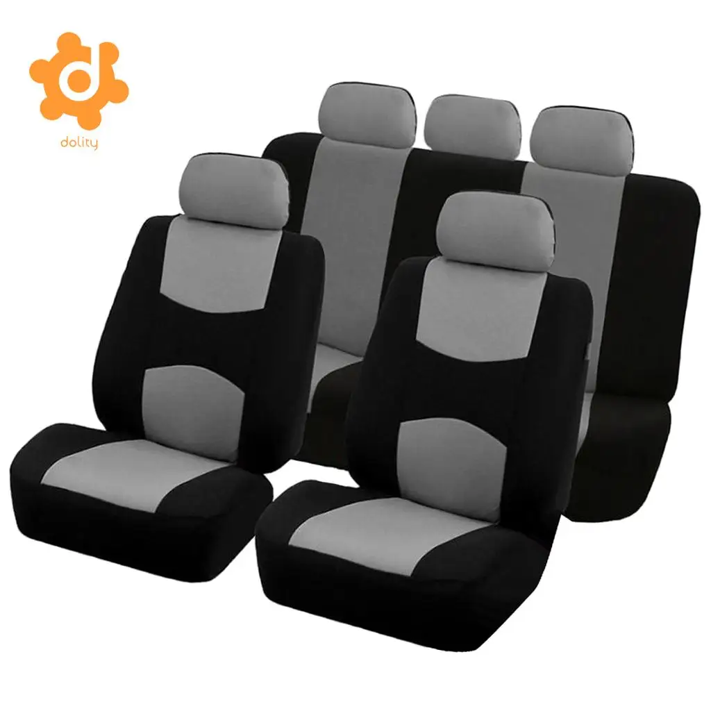 9pcs Car Fabric Front Rear Seat Covers Full Set Cushion Mat Protector Black/Gray/Blue/Red/Beige