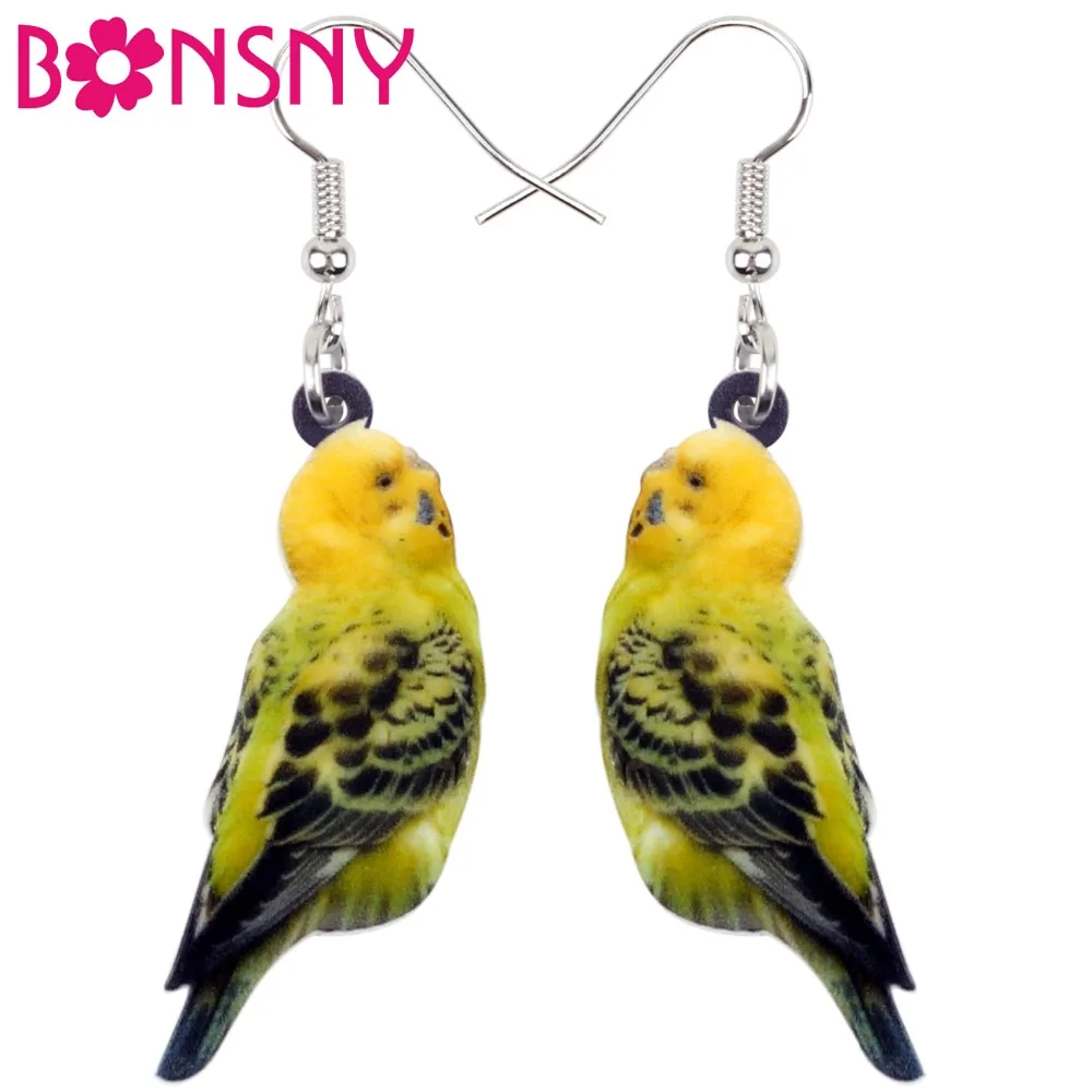 

Bonsny Acrylic Budgerigar Parrot Bird Earrings Big Long Dangle Drop Novelty Jungle Animal Jewelry For Women Girls Accessories