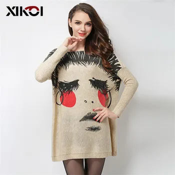 

XIKOI 2020 Oversized Sweater Fashion Batwing Sleeve Women's Jumper Sweaters Print Slash Neck Pullovers Knitted Sweater Women