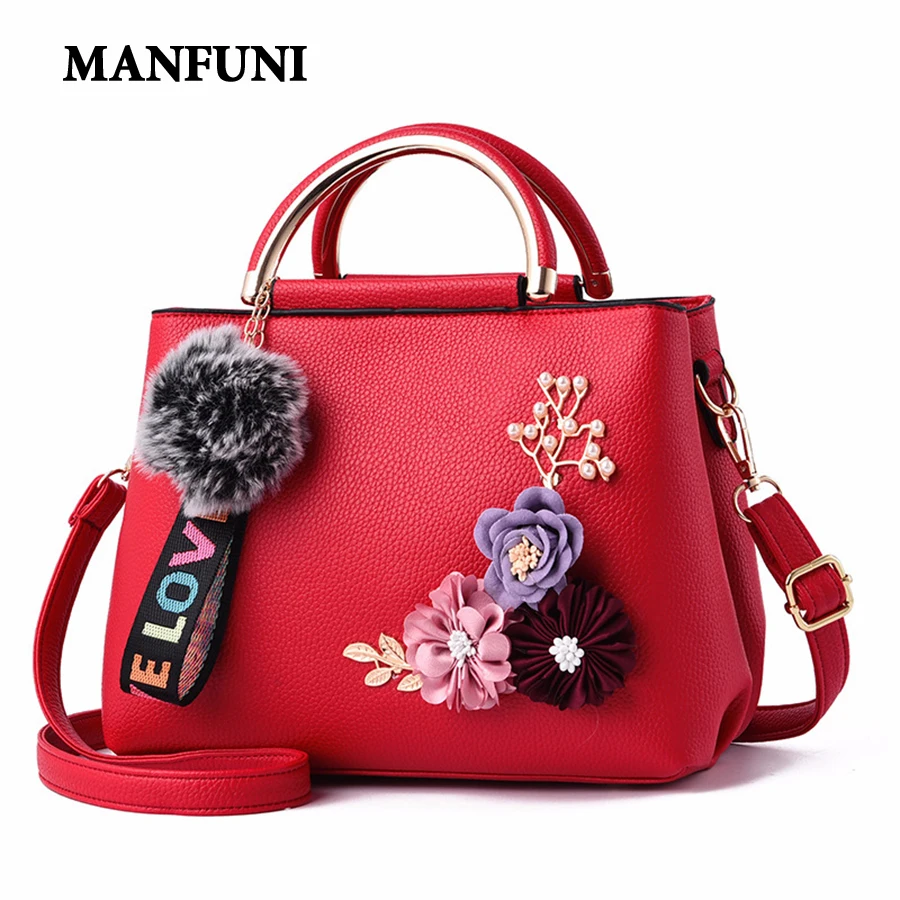 

2019 Ladies Luxury Handbags Women Bags Women Cute Hairball Messenger Bag Appliques Designer Handbag PU High Quality Shoulder Bag