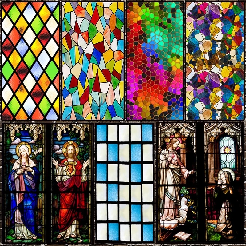 Stickers Window Films Foil Frosted Stained Church Glass PVC Self Adhesive Home