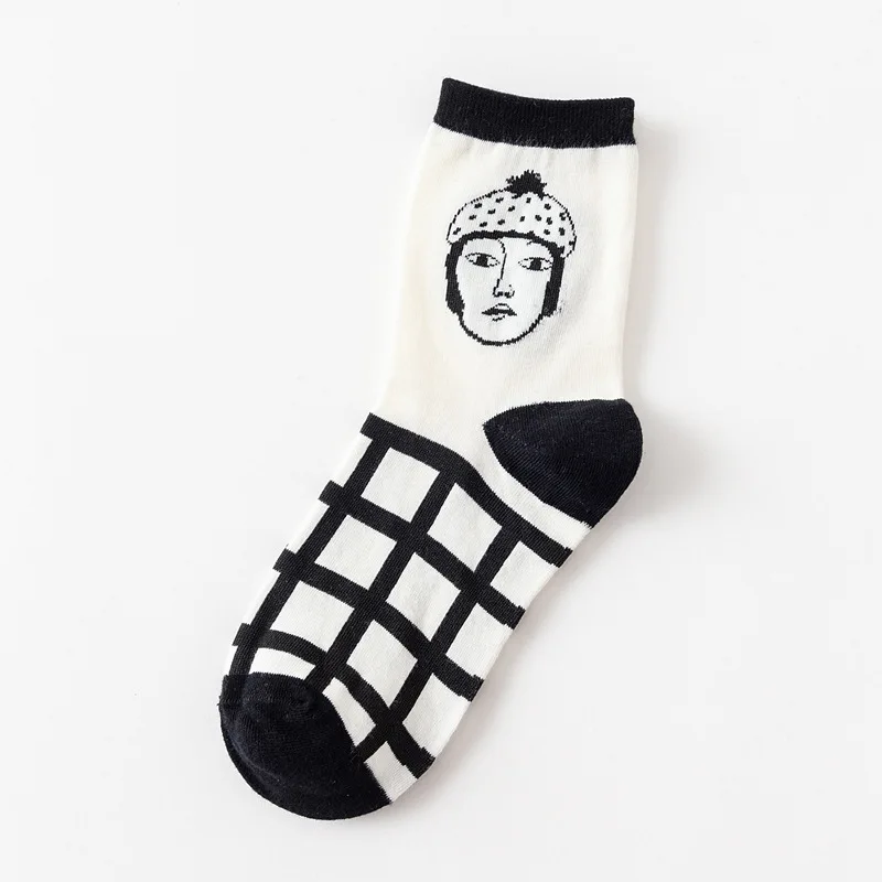 Японские сексуальные полосатые носки для мужчин и женщин, одноцветные Хлопковые женские носки Harajuku, забавные креативные клетчатые носки с рисунком из мультфильма, черные, белые, пара носков - Цвет: 2