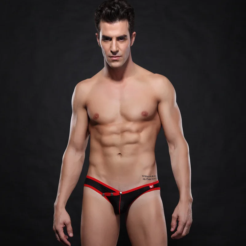 Sexy Gay Underwear Mesh Men Briefs Button Open Crotch U Pouch Penis Jockstrap Homme Short Underpant Cueca Erotic Lingerie Bikini Mens Underwear
