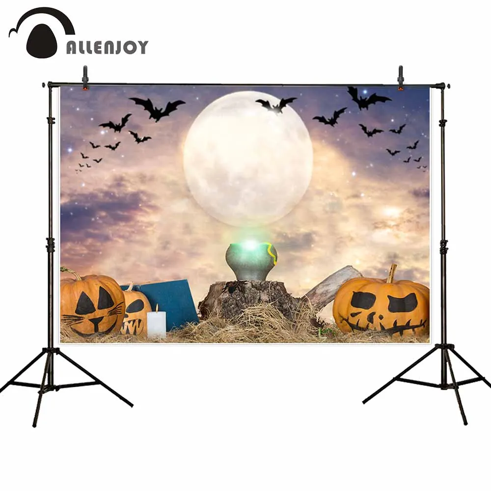 

Allenjoy photography backdrop Halloween magic huge full moon bats ghost pumpkin shimmer candle dead tree party background kids