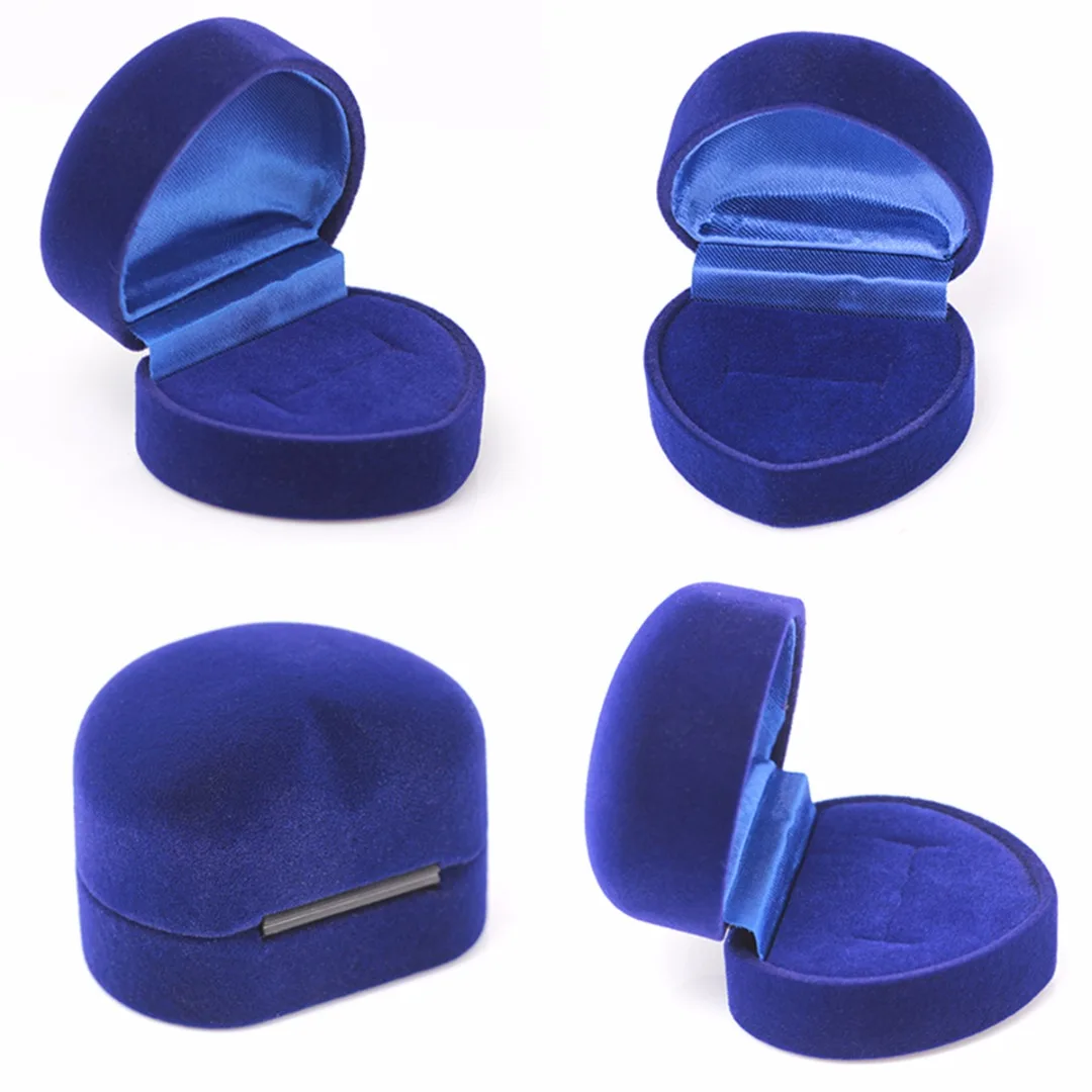 

Blue Velvet Jewelry Display Gift Box Charming Heart Wedding Ring Earrings Shellhard Jewellery Packaging