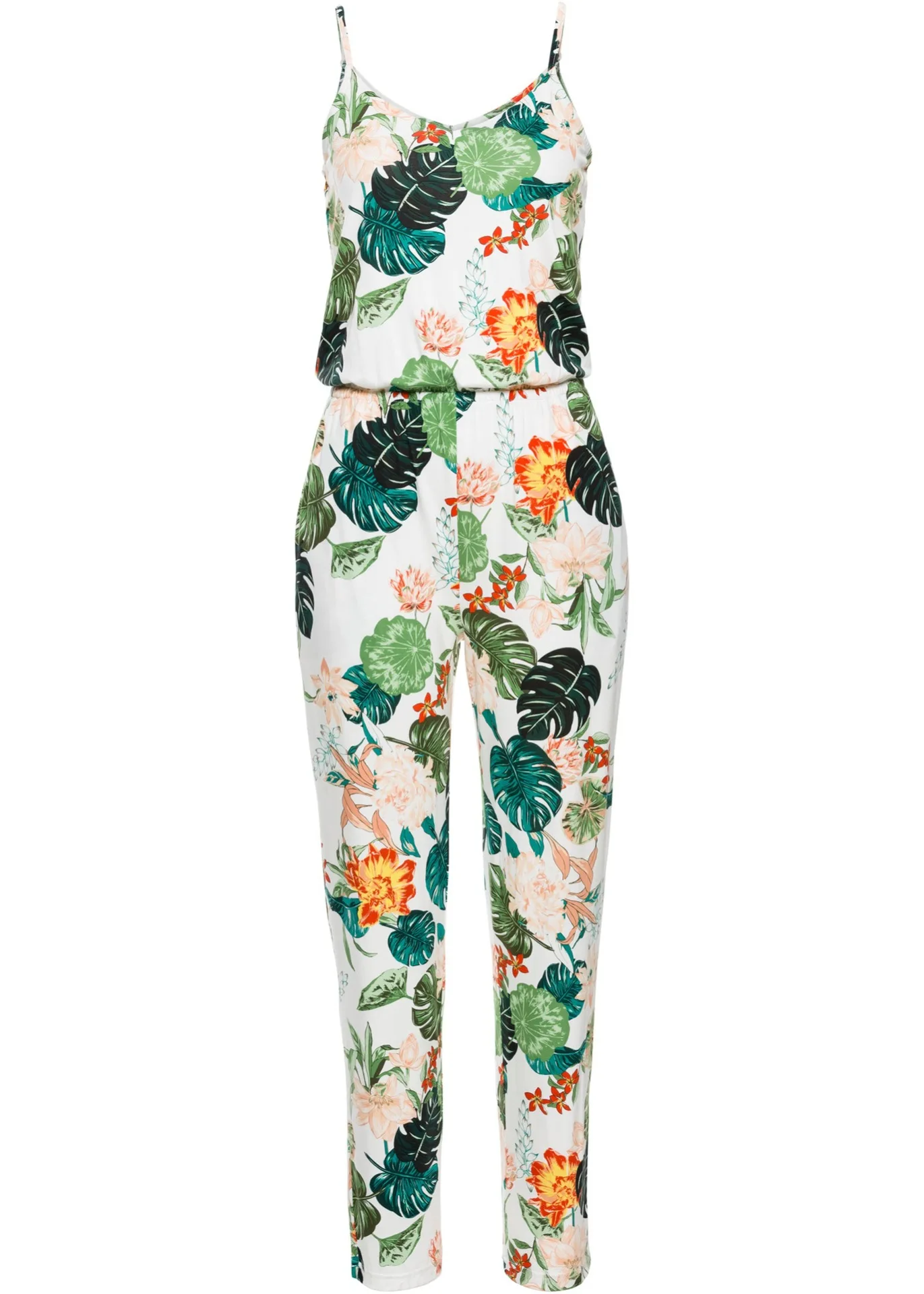 Green Leaf Printed Jumpsuit Spaghetti Strap Jumpsuit Loose Floral Print