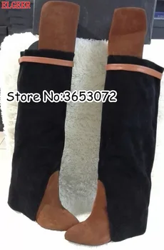 

Black Brown Suede Knee High Fold over Long Boots Fashion Brand Style Motorcycle Boots Autumn Gladiator Slip-on Lady Boots Shoes