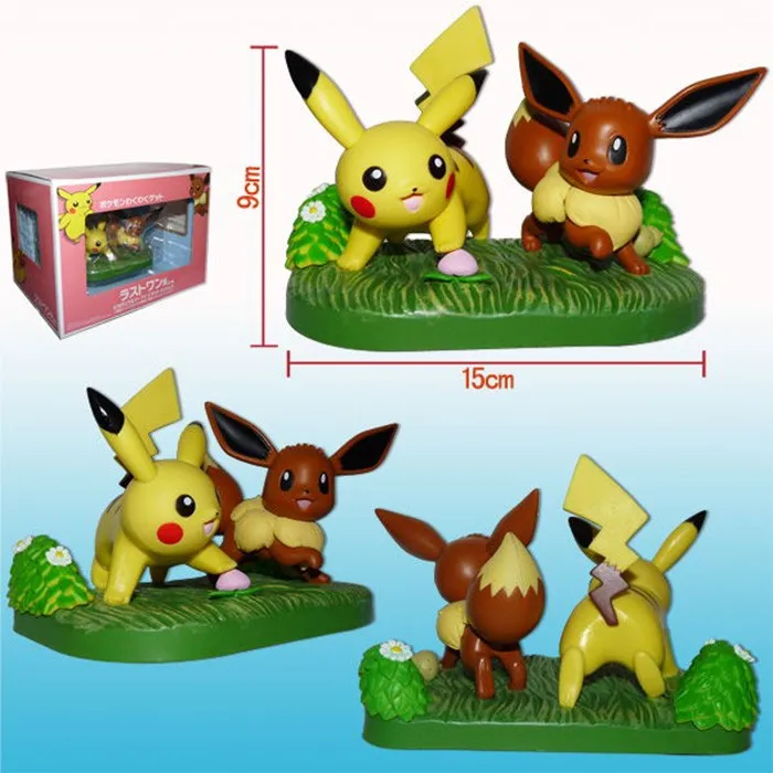 

Free Shipping 4" Anime Pikachu & Eevee 2pcs set Boxed 9cm PVC Action Figure Collection Model Doll Toy Gift