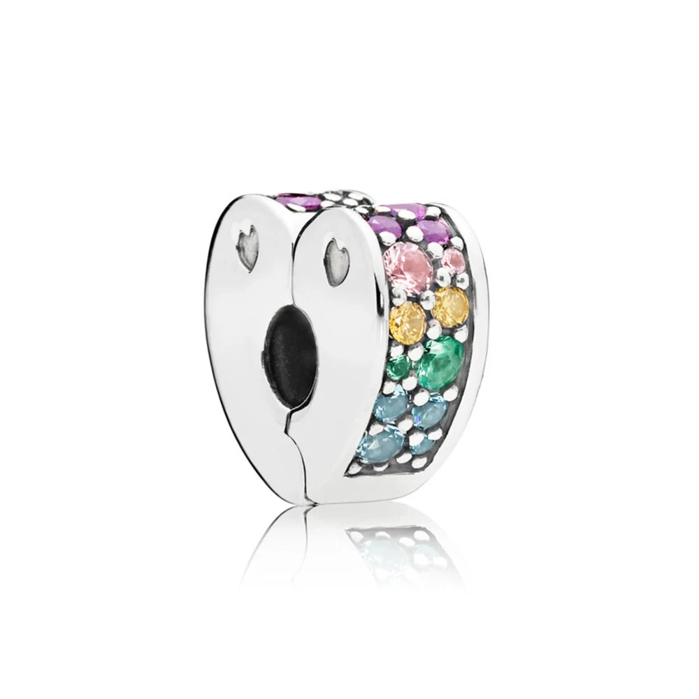

NEW 100% 925 Sterling Silver 1:1 Genuine Gem 797020NRPMX RAINBOW ARCS OF LOVE SPACER CLIP Fit DIY Bracelet Original Women