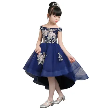 

Flower Girl Shoulderless Dresses Kids Trailling Embroidery Ball Gown Holy Dress For Little Girls Birthday Prom Party Dress N21