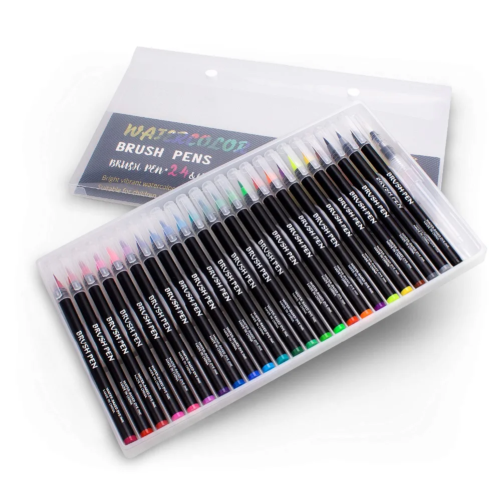Günstige Pinsel Stifte 24 Farben Aquarell Stifte und 1 Wasser Pinsel zu Farbe Draw Comic Kalligraphie Schriftzug Stift Design