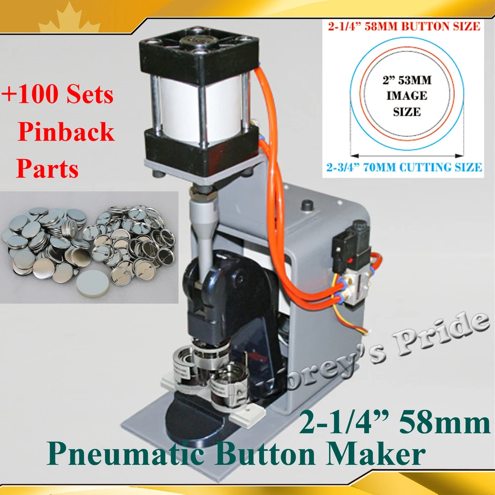 Профессиональный пневматический 2-1/" 58 мм значок кнопочный станок для изготовления+ 100 наборов металлический значок Кнопка питания
