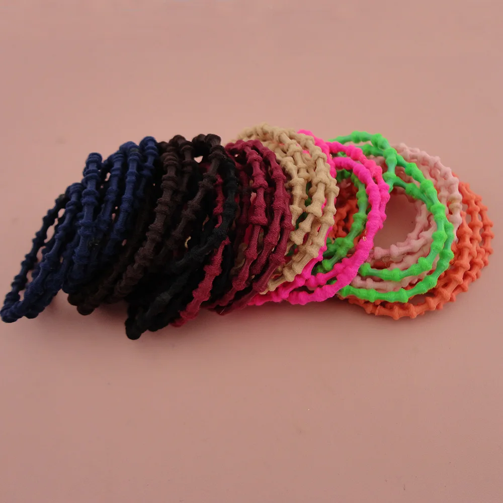 50PCS 4mm Assorted Colors small bamboo balls style Elastic Ponytail