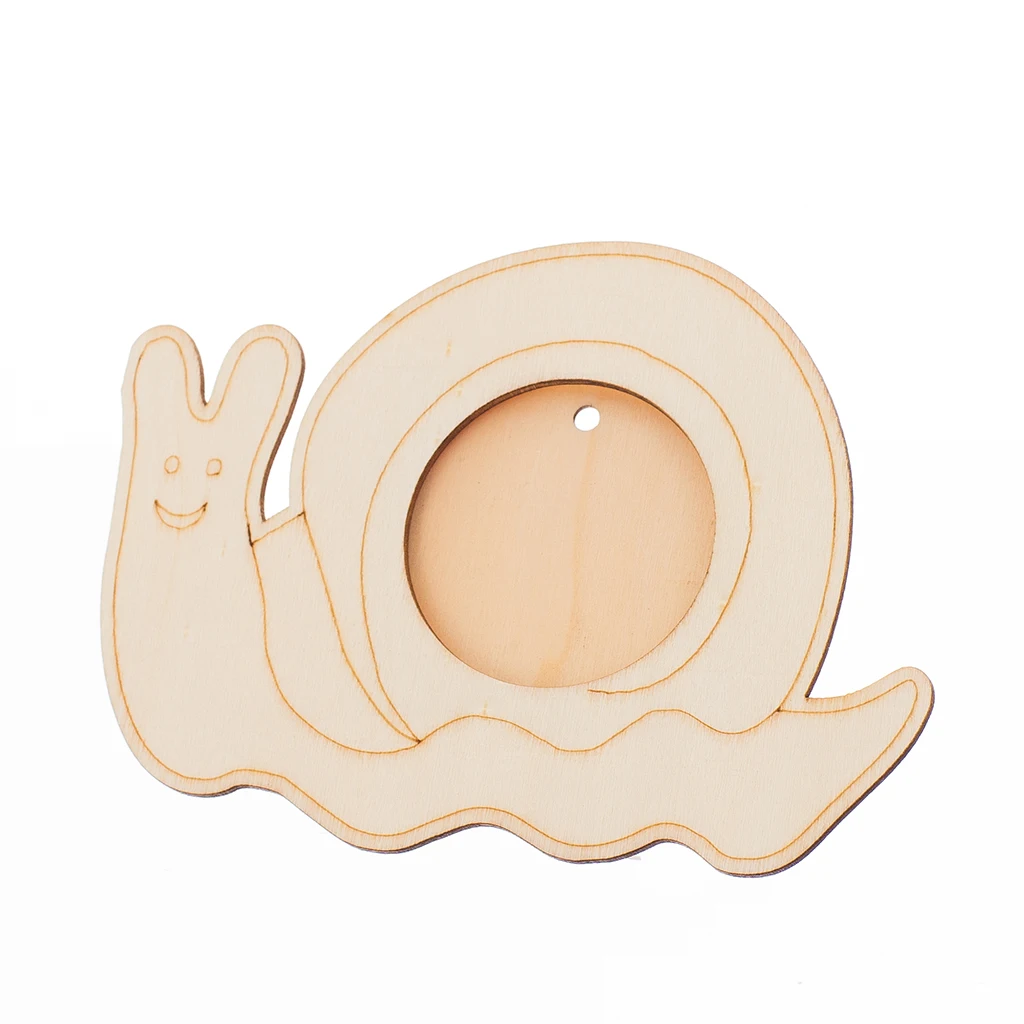 Unfinished Wooden Photo Frame With Snail Decor Kids DIY Picture Frame Art Craft