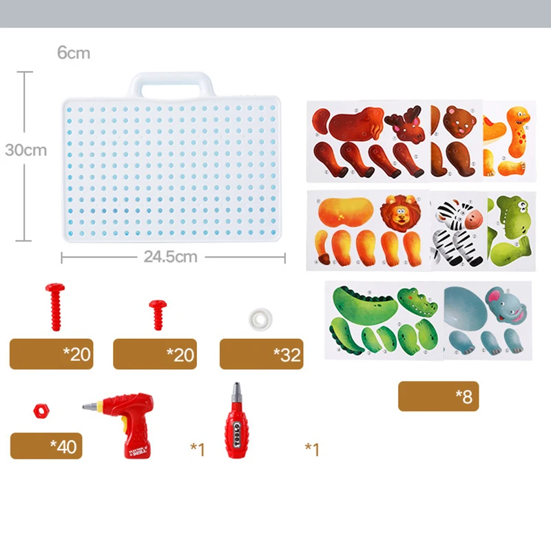 DIY ролевые игры электрическая дрель винты сборка животные блок модель игрушка Мальчик Дети инструмент игрушки Обучающие для игр Пазлы