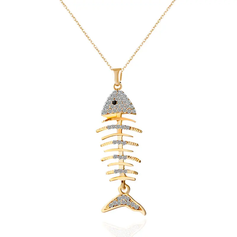 

F&U Cheap Wholesale Fashion Trendy New Products Fish Bone Pendant Chain Necklace for Women