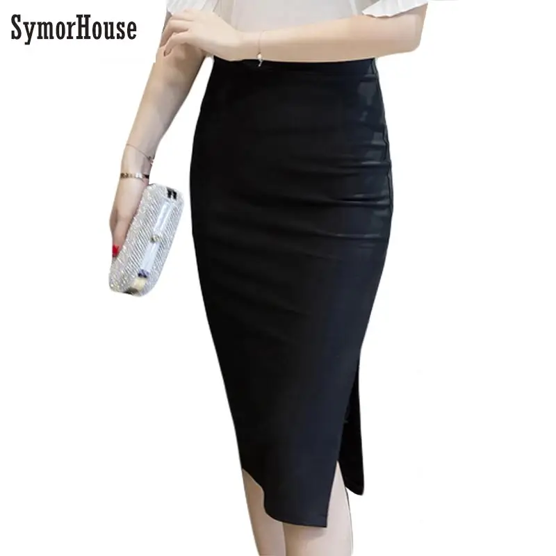 

Fashion Women Sexy Slim Stretch Bodycon Pencil Skirt New Arrivals Black Red High Waist Back Split Formal Lady Skirts 5XL