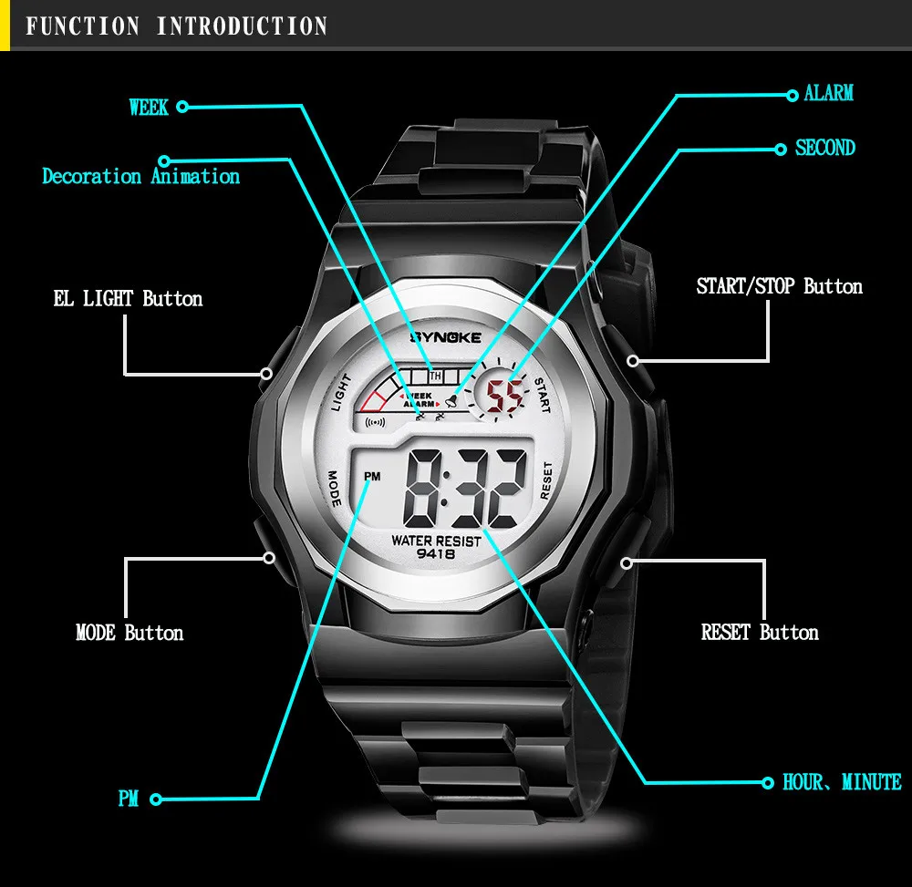 Детские наручные часы для мальчиков, спортивные часы со светодиодный цифровой датой, водостойкие часы, спортивные часы для мальчиков, relogio