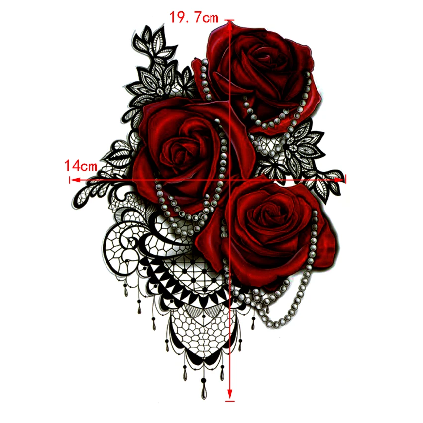 5 шт. большие красные розы водонепроницаемые Временные татуировки мужские ожерелье harajuku поддельные татуировки seleeve хна для татуировки тела feminino tatouage