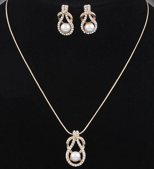 Модный Ювелирный Набор позолоченный искусственный жемчуг Кристалл ожерелье серьги невесты ювелирный набор