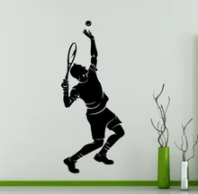 Tenista Silueta Etiqueta de la Pared Sport Series Hombre Jugando Tenis Patrón Mural Tatuajes de Pared de Vinilo Decoración Salón Casa M-42