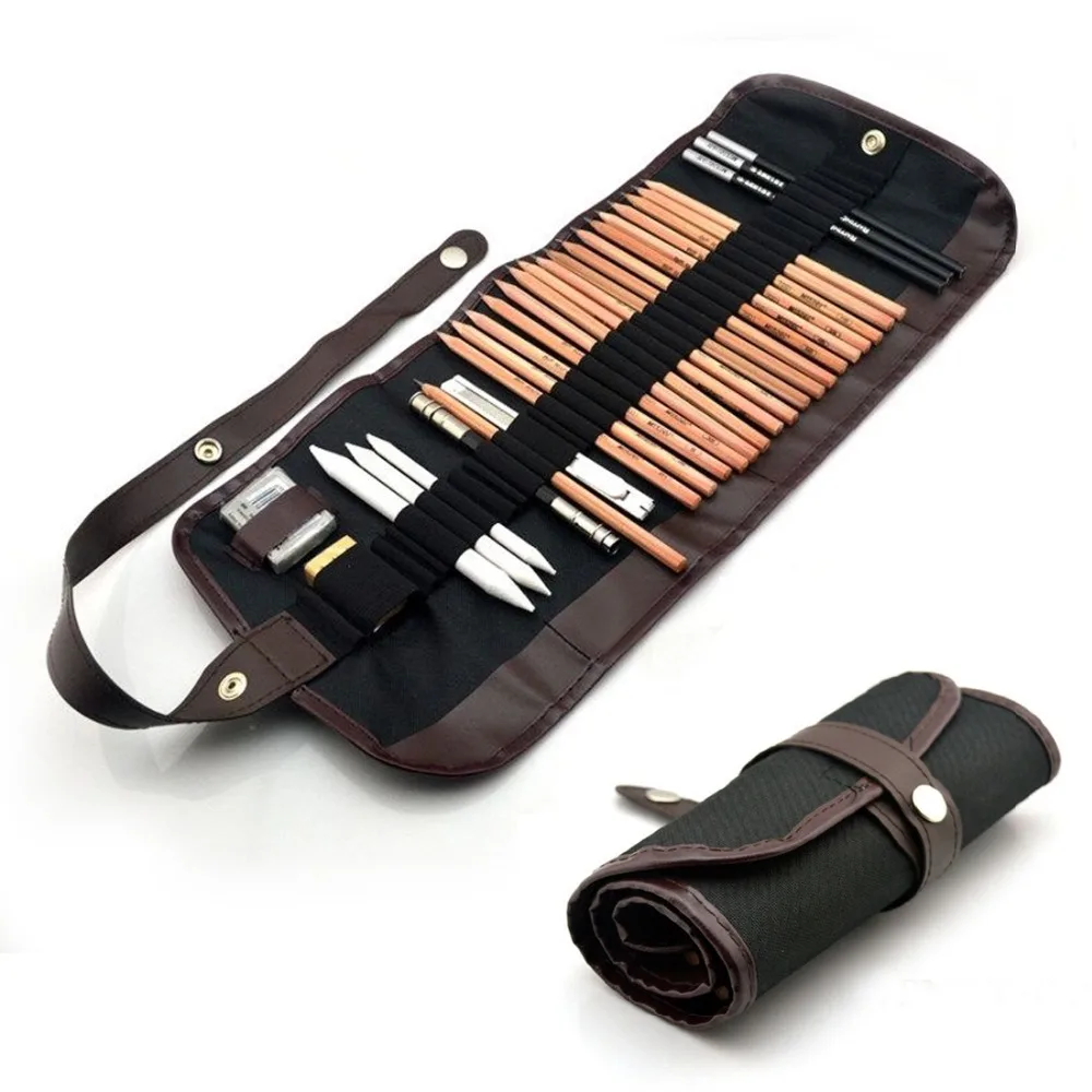 Professional 18 Piece Sketch Pencils Charcoal Eraser Bag Drawing Tool