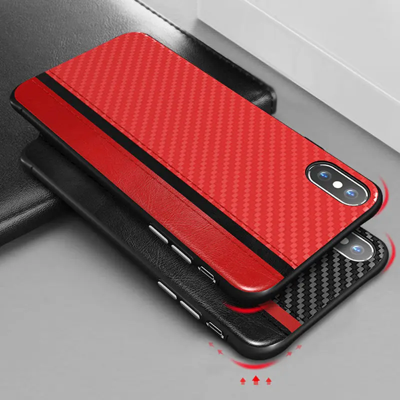 Best PU Leather Phone Case For iPhone 6s 6 7 8 Plus X XS MAX XR Shockproof Carbon Fiber Cases PC Business Back CoverCoque