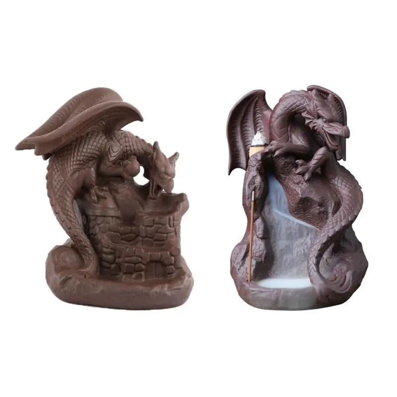 

Porcelain Backflow Reflow Ceramic Dragon Cone Incense Burner Holder For Meditation Yoga Home Decoration Ornament