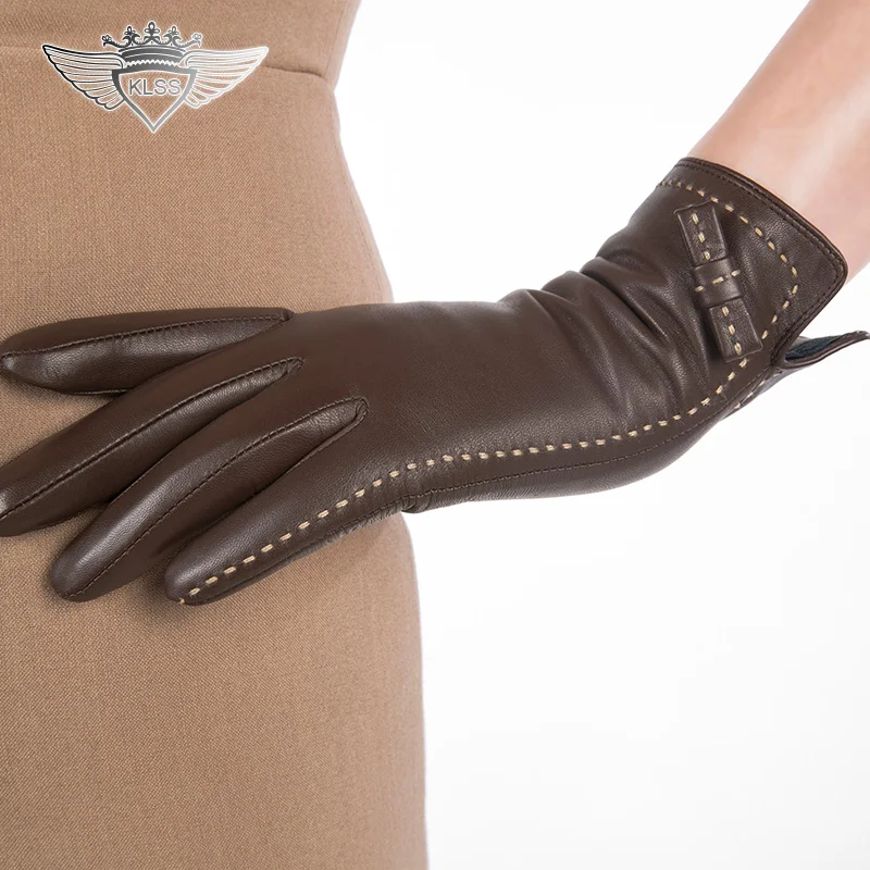 England Style  Women Genuine Leather Gloves Top Quality Goatskin Gloves Winter Sheepskin Leather Gloves Warm Driving Gloves 1501