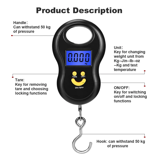 Hanging Scale 50Kg /10g Digital Scale BackLight Fishing Pocket Weight scale  Luggage Scales Kg Lb OZ