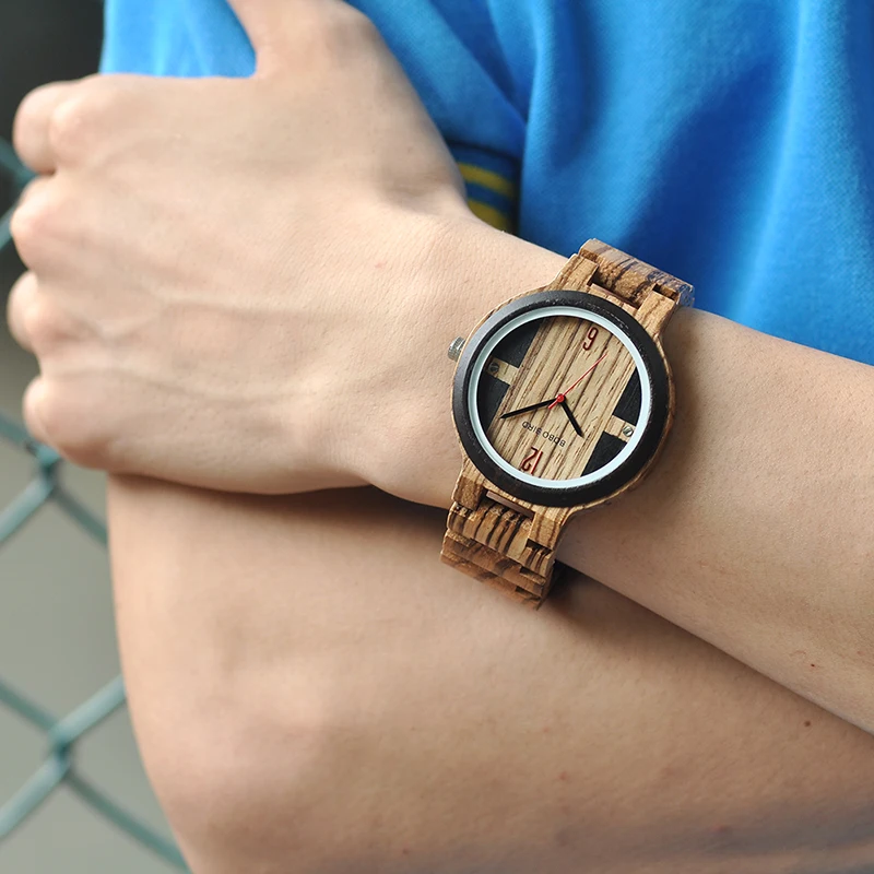 BOBO BIRD Quartz Watch Men Zebra Wood Case Accessory Dial Wooden Strap Customized Gift OEM J-Q19