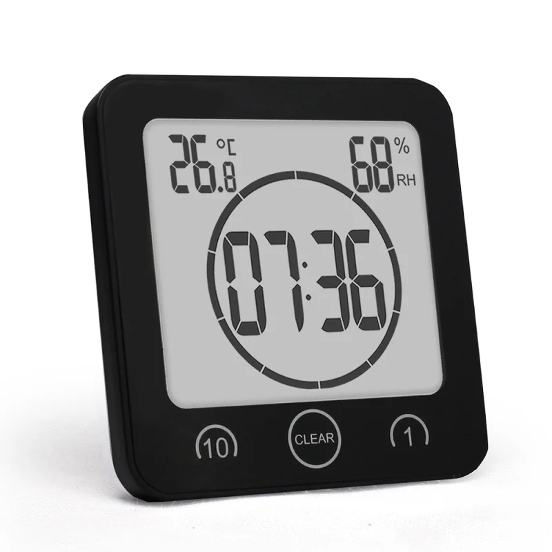 1-10 minutes countdown waterproof digital LCD display wall clock with support sucker thermometer hygrometer for bathroom | Дом и сад