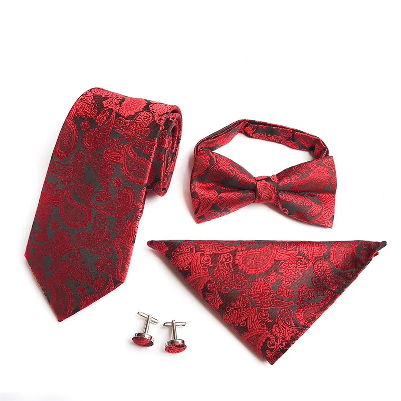 2018 4pcs/set Mans Tie Floral 100% Silk Jacquard Necktie Gravata Corbatas Hanky Cufflinks Set for Men Formal Wedding Party | Аксессуары