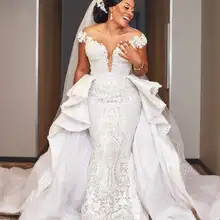 Роскошная юбка Русалка больших размеров Африканские свадебные платья с оверсайз c оголенными плечами кружевное свадебное платье vestidos de novia Boho