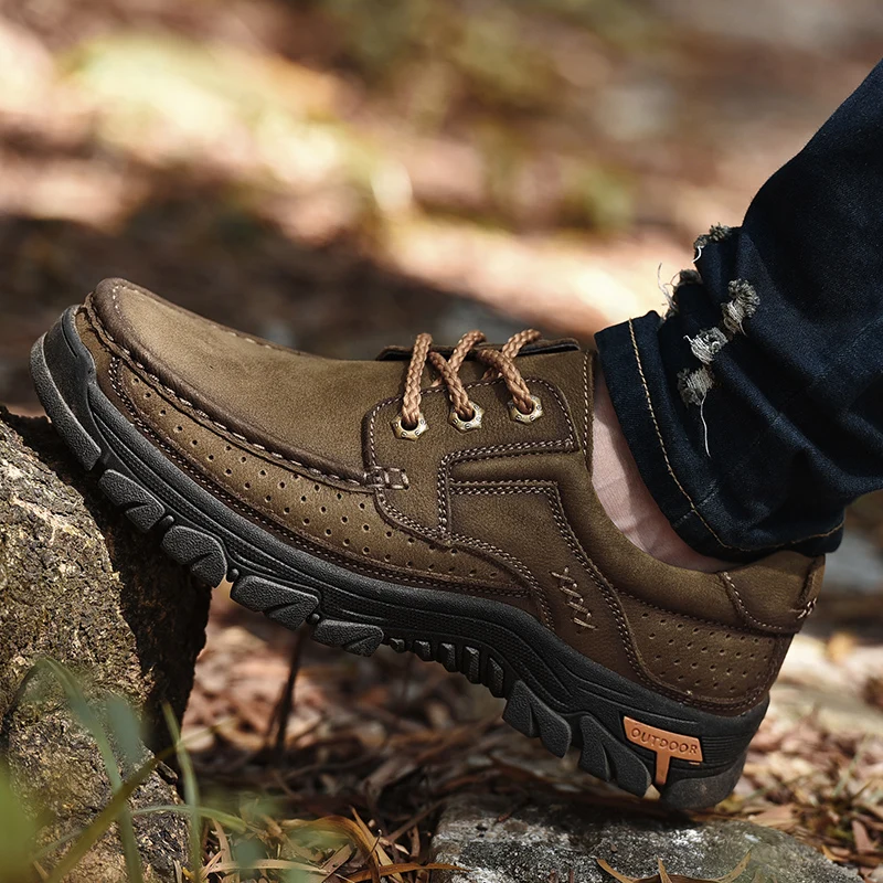 NINYOO/Классическая Уличная обувь; Мужская обувь из натуральной кожи на платформе; сезон осень; обувь для путешествий на шнуровке; износостойкая дышащая резиновая обувь ручной работы; 44