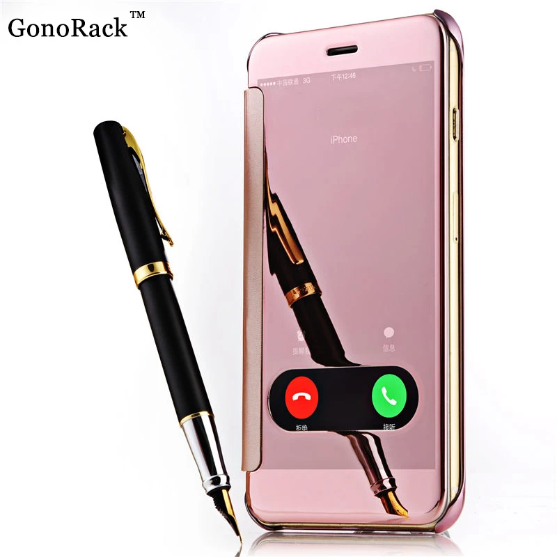 

Clear Mirror View Window Plating Wallet Flip Case For iPhone 7 7Plus 5 5S 6 6S Plus SE Coque Mobile Phone Accessories Case Cover