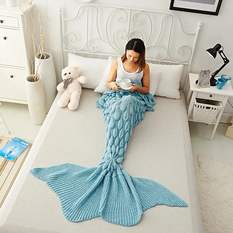 

180x80cm Mermaid Tail Super Soft Adults Kids Air Conditioning Sofa Sleeping Bed Girls Knitted Handmade Crochet Mermaid Blanket