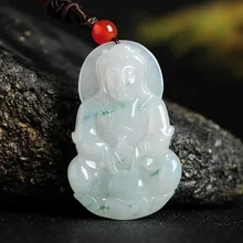 Fine Jewelry natural Emerald Jade carving Goddess of mercy lucky blessing Pendant  women men beautiful necklace gifts