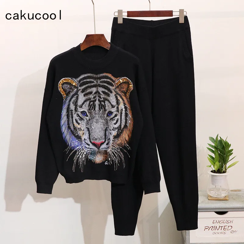 Cakucool осенний женский модный трикотажный комплект из двух предметов уличная