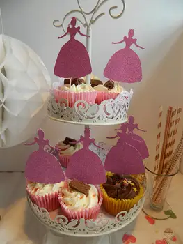 

glitter Pink Princess wedding girl birthday cupcake toppers naming day party cake decoration doughnut toothpicks